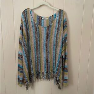 Natural Life Striped Fringe Shrug
